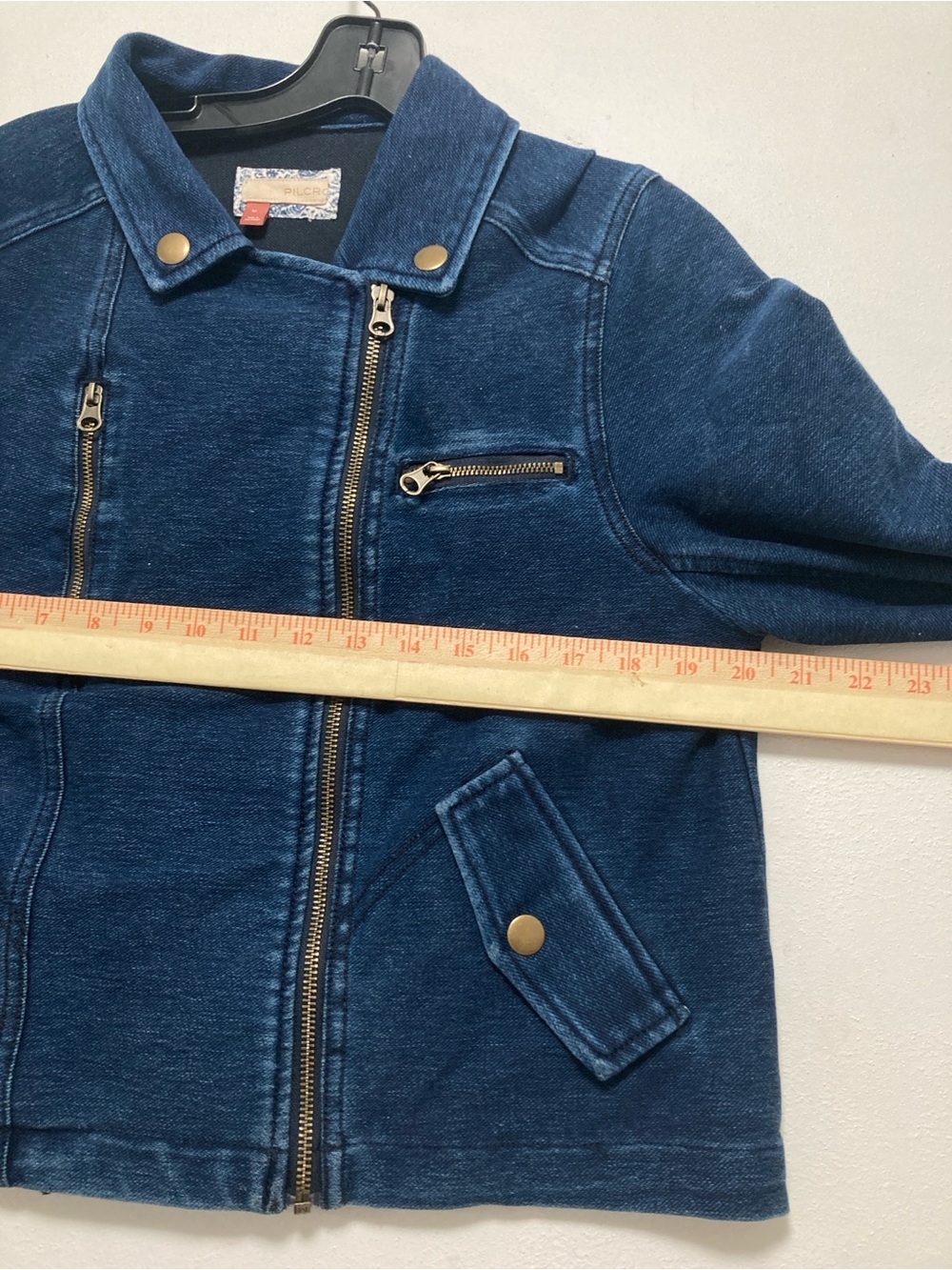 Pilcro Anthropologie Asymmetrical Zip Denim Moto Jacket Womens. Blue Size M - Picture 5 of 16